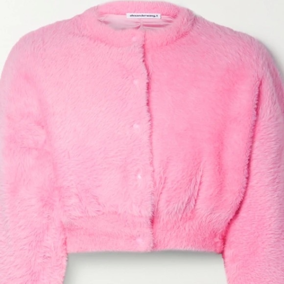 🆕ALEXANDERWANG T PRISM PINK LONG-SLEEVE FAUX FUR CARDIGAN JACKET BUBBLEGUM PINK - Picture 6 of 16